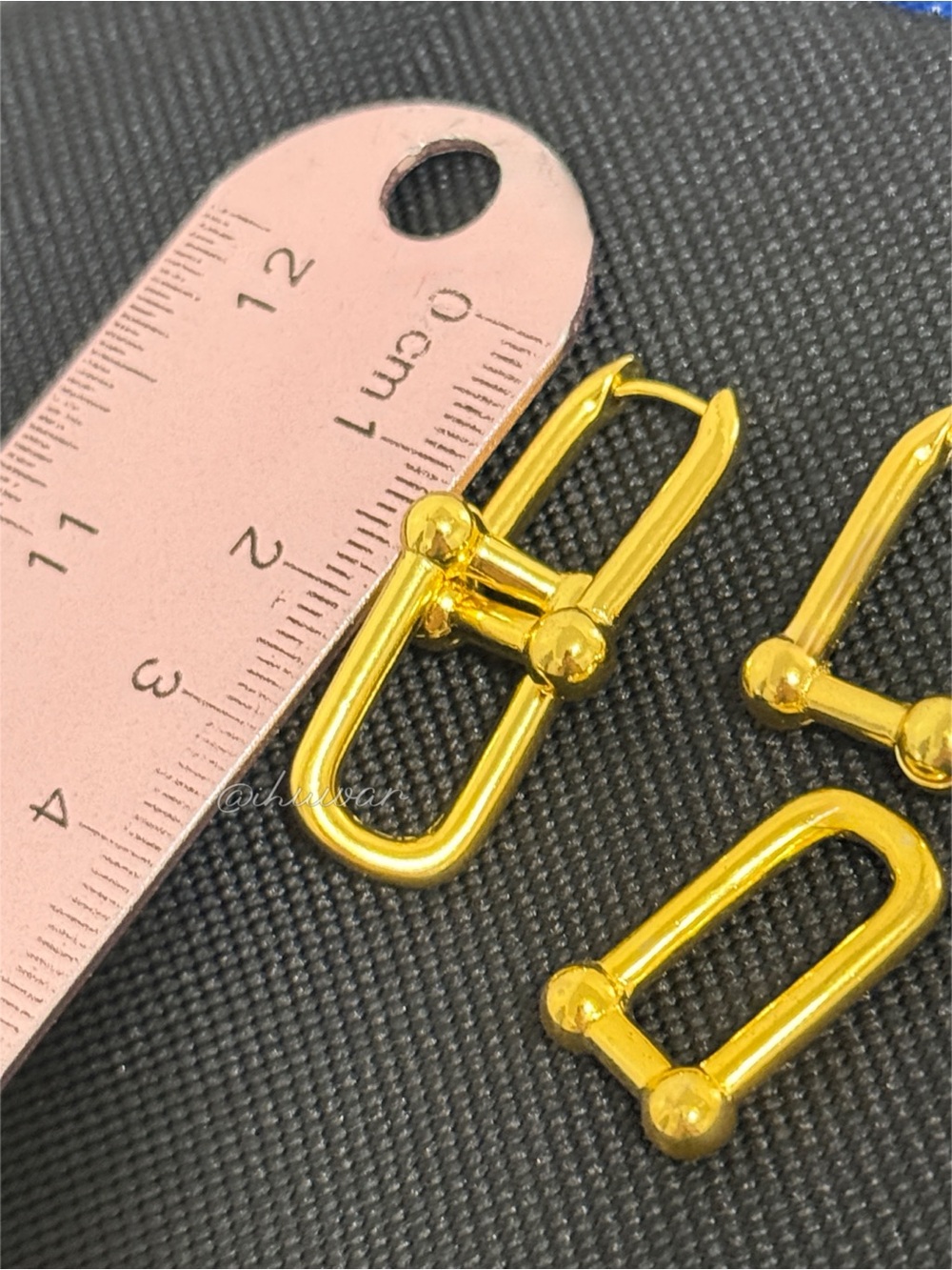 18K Gold Plated Double U Link Chunky Hoop Earrings - Picture 7 of 11